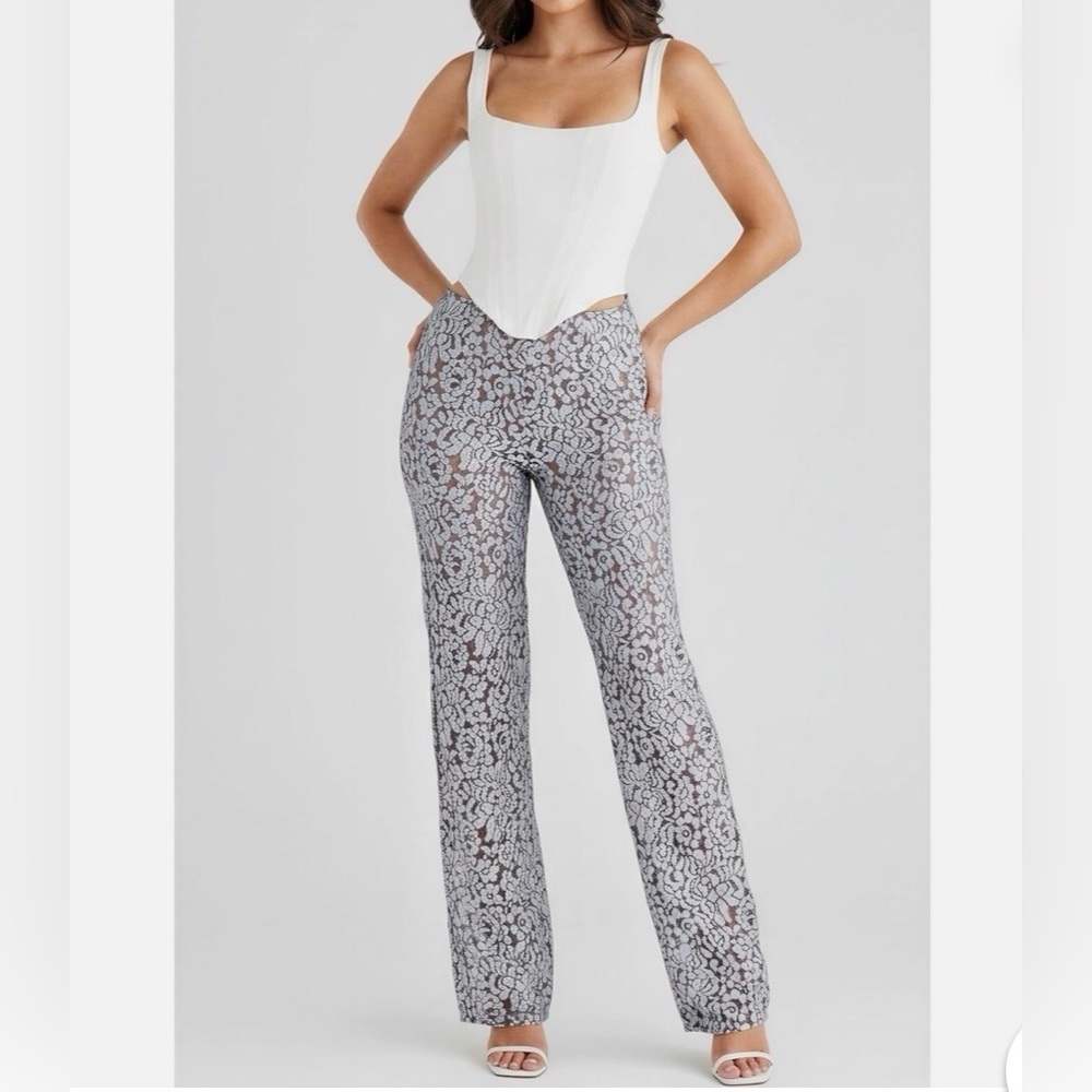 House of CB Gray Printed Wide-Leg Pants
